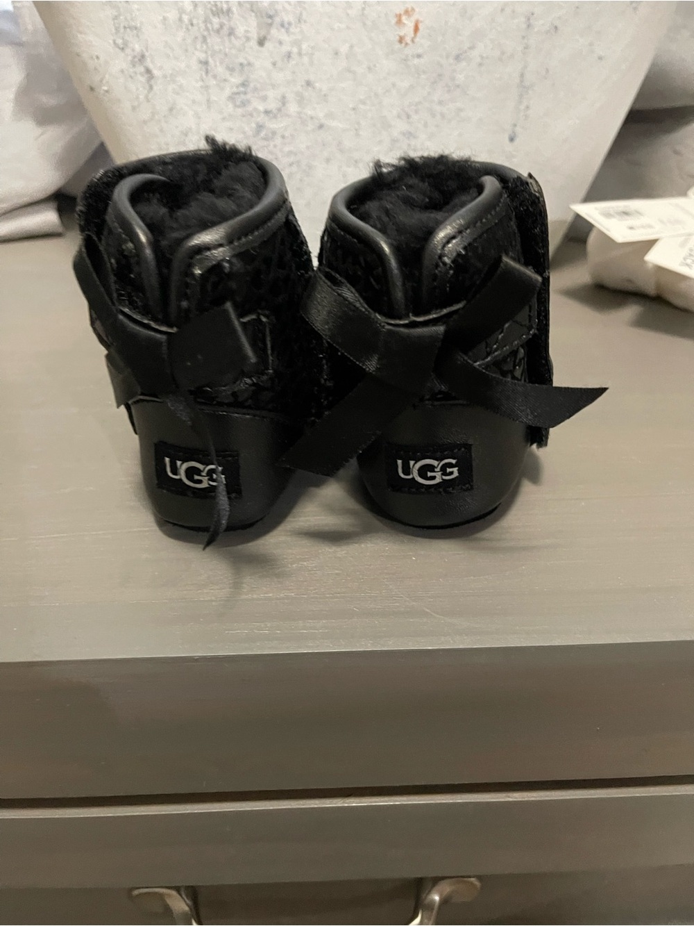 UGG Baby Black Bow Shearling Booties